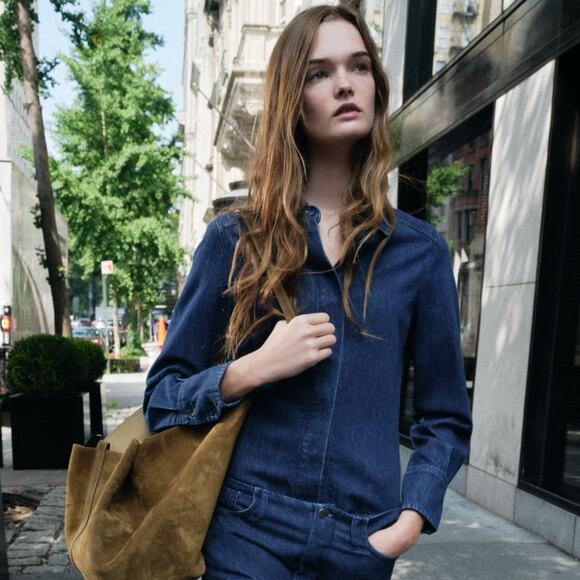 ZARA SLIM DENIM SHIRT ZW COLLECTION - Picture 1 of 9